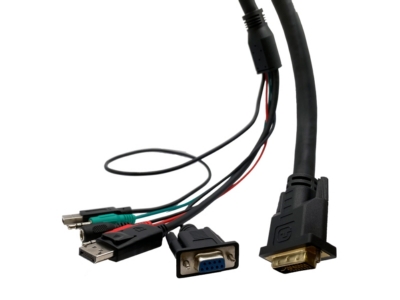 DVI 24+5 Pin 公頭 轉 DisplayPort 公頭 + DB 9 母頭 + DC5525 插頭 + 2x 3.5mm 3 Pin 接頭 + USB A 公頭