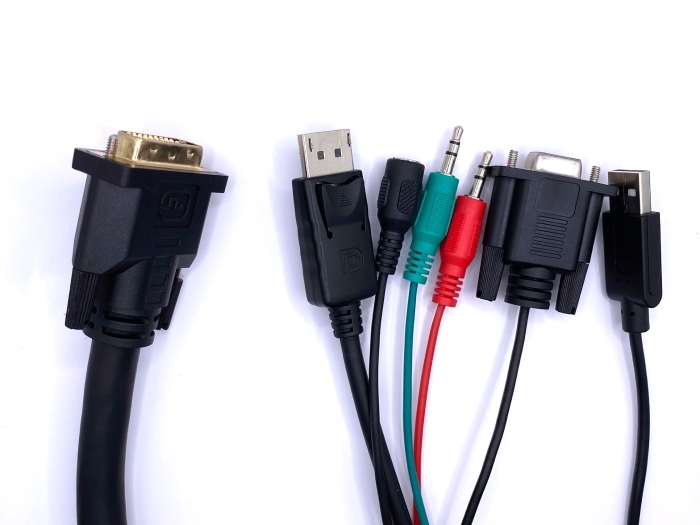DVI 24+5 Pin 公頭 轉 DisplayPort 公頭 + DB 9 母頭 + DC5525 插頭 + 2x 3.5mm 3 Pin 接頭 + USB A 公頭 DVI 24+5 Pin 公頭 轉 DisplayPort 公頭 + DB 9 母頭 + DC5525 插頭 + 2x 3.5mm 3 Pin 接頭 + USB A 公頭